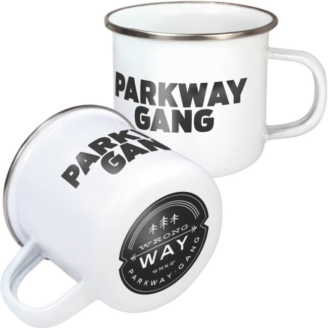 Custom Printed Premium Steel Rim Enamel Mugs 285ml