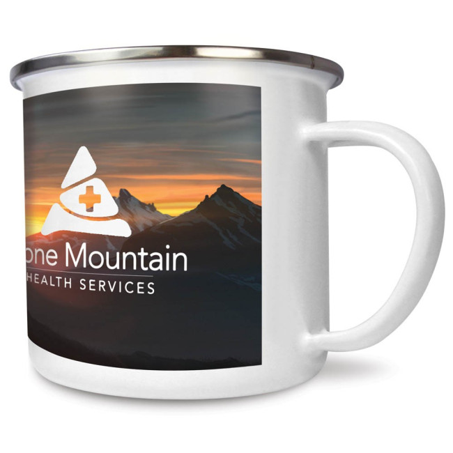 Custom Printed Premium Full Colour Steel Rim Enamel Mugs 285ml