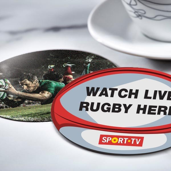 Custom Printed Rugby Ball Shaped Premium Beer Mat