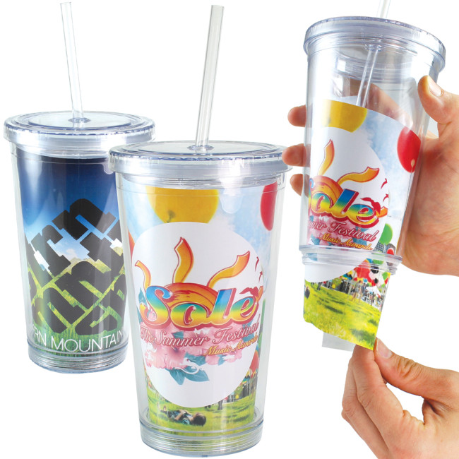 Custom Printed Travel Straw Beaker With Paper Insert 16oz