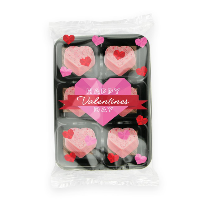 Custom Printed Valentines Flow Wrapped Tray Raspberry Heart Chocolate Truffles