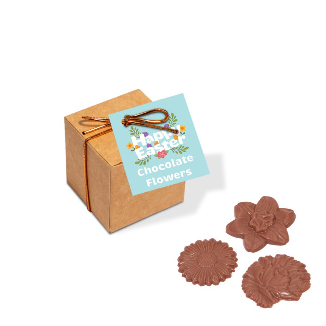 Custom Printed Easter Eco Kraft Cube Milk Chocolate Flowers X6