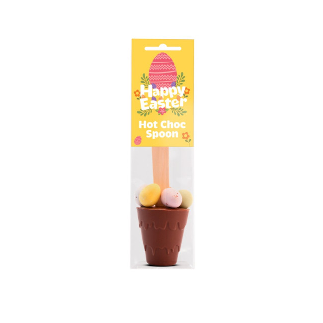 Custom Printed Easter Info Card Hot Choc Spoon with Speckled Eggs