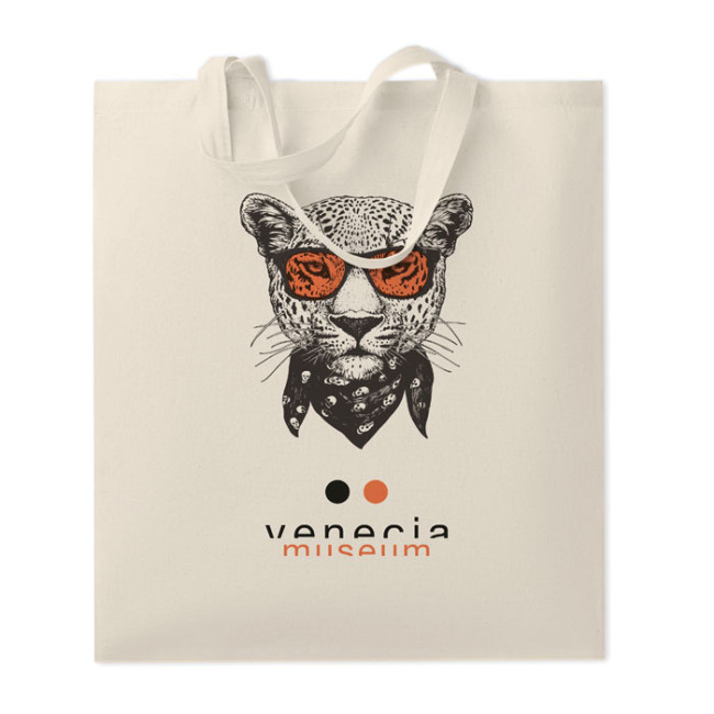 Custom Printed Beige Cotton Shopping Bag 140 gr/m2