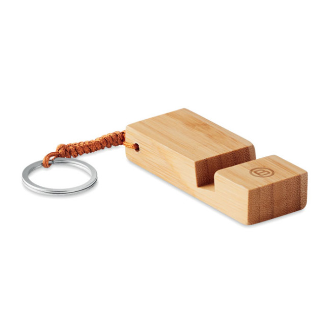 Custom Printed Bamboo Keyring With Smartphone Stand