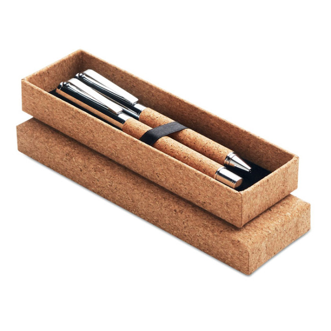 Custom Printed Metal Ball pen set in cork box - Image 1