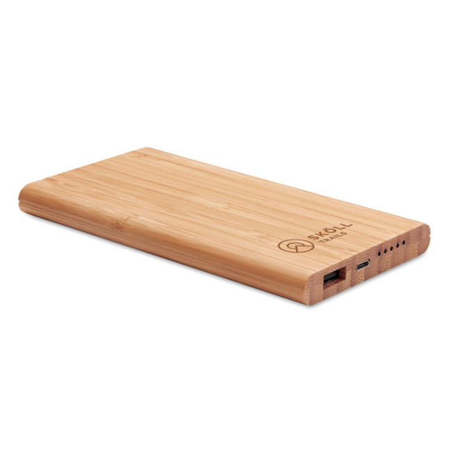 Custom Printed Wireless Power Bank In Bamboo