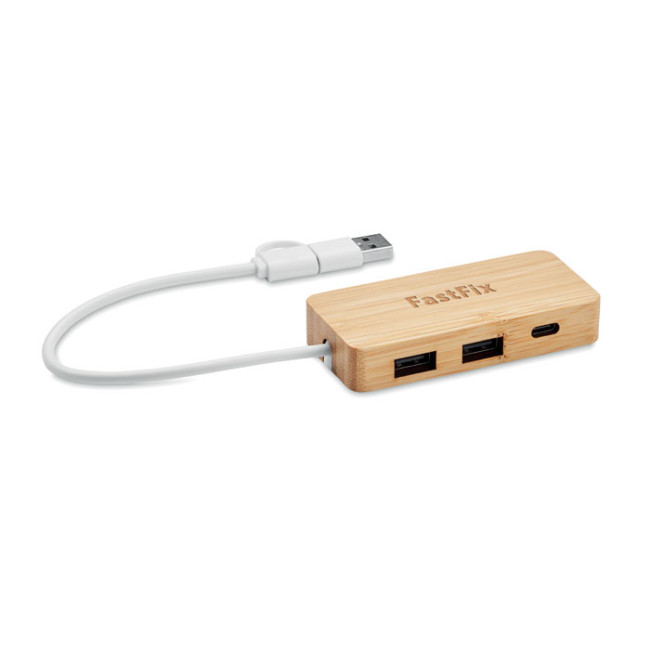 Custom Printed Bamboo USB 3 Ports Hub