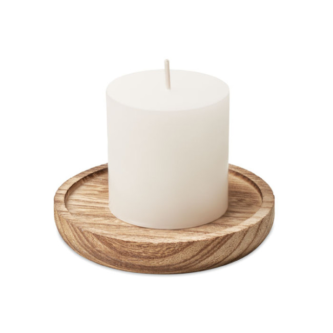 Custom Printed Candle On Round Wooden Base