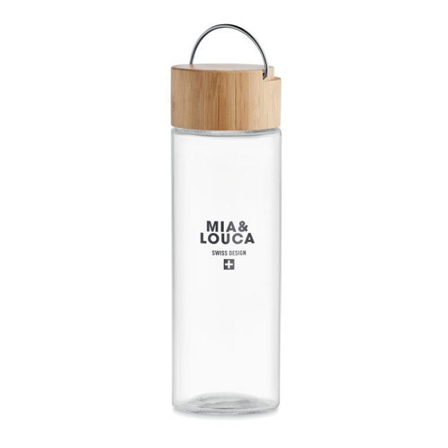 Custom Printed Glass Bottle 500ml Bamboo Lid