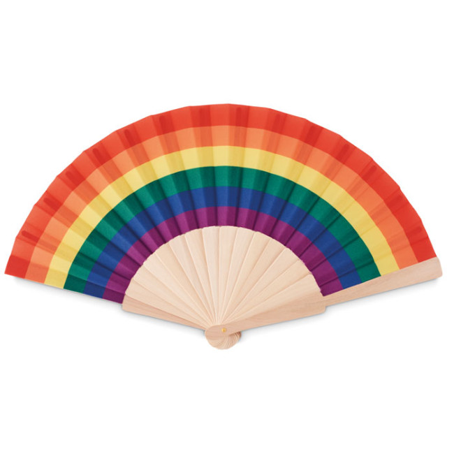 Custom Printed Rainbow Wooden Hand Fan