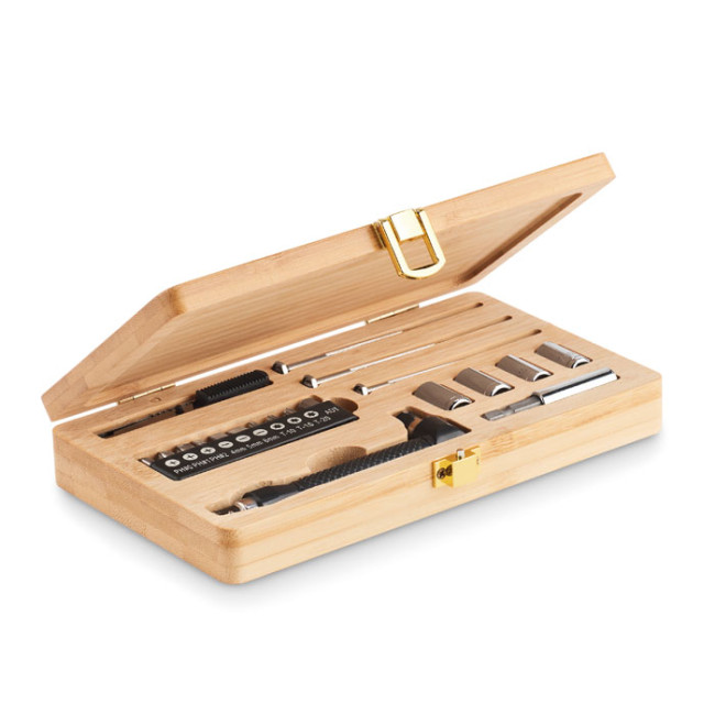 Custom Printed 21pcs Tool Set In Bamboo Case