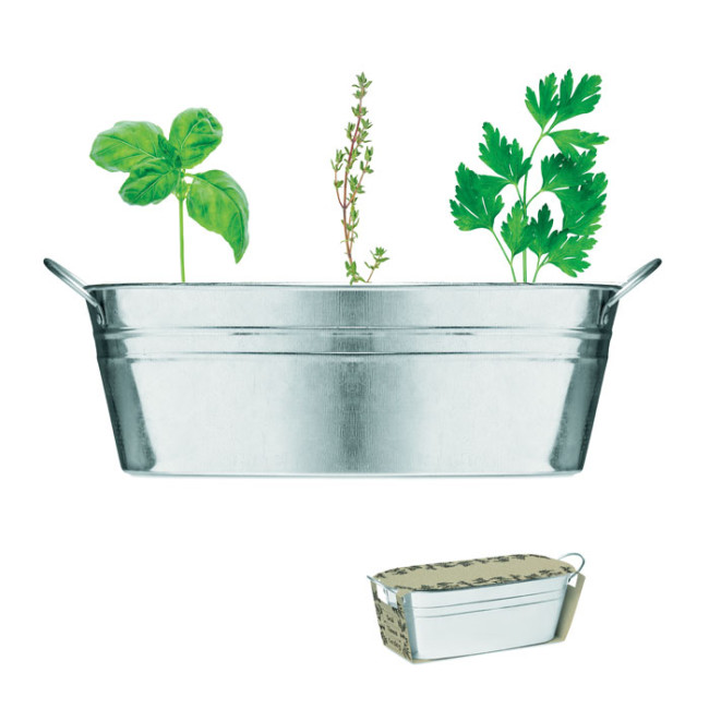 Custom Printed Zinc Tub With 3 Herbs Seeds