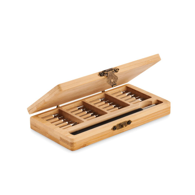 Custom Printed 24 Piece Tool Set With Bamboo Case