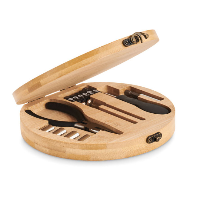 Custom Printed 15 Piece Tool Set With Bamboo Case