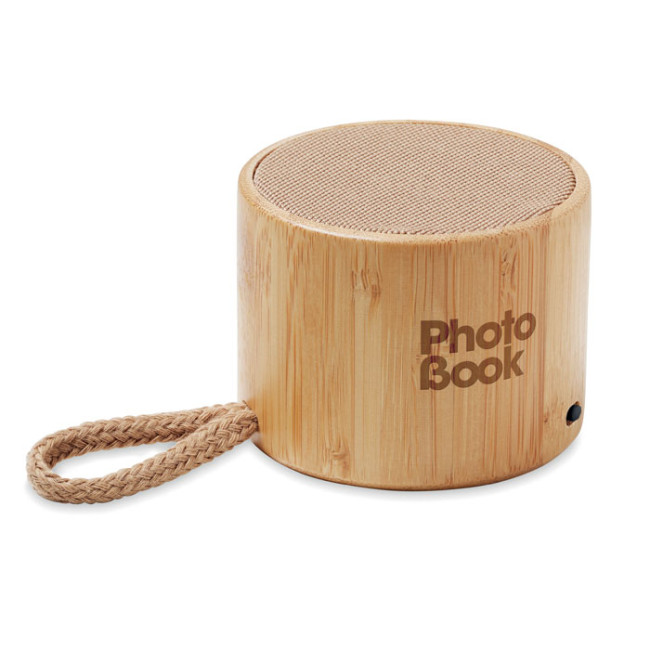 Custom Printed Round Bamboo Wireless Speaker