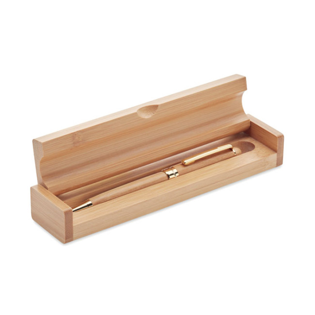 Custom Printed Bamboo Twist Ball Pen In Box