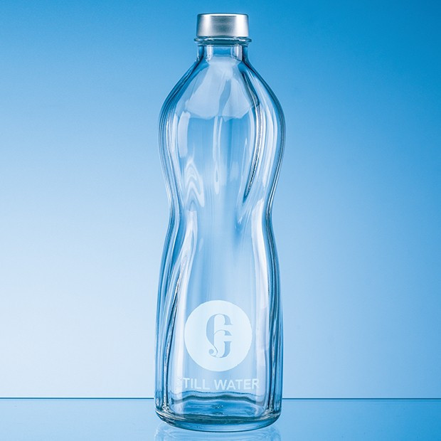 Custom Printed 1ltr Rippled Aqua Screw Top Bottle