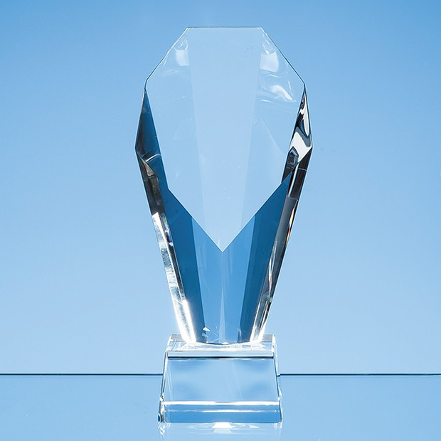 Custom Printed 21.5cm Optical Crystal Mounted Diamond Award