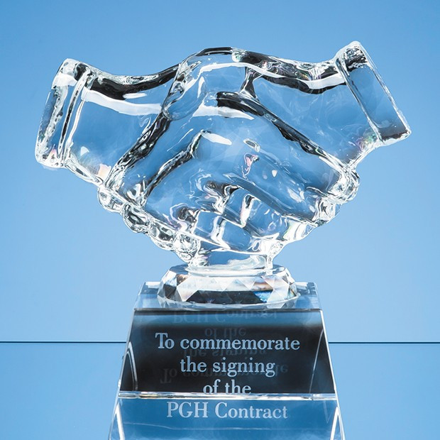 Custom Printed 11.5cm Optical Crystal Handshake Award