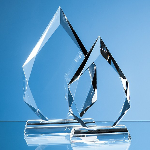 Custom Printed 20cm x 13cm x 20mm Clear Glass Facetted Diamond Peak Award