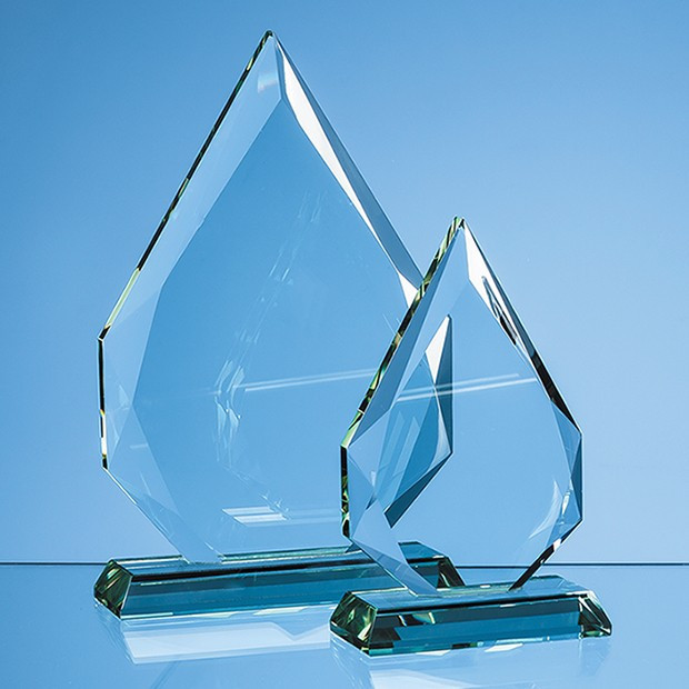 Custom Printed 15cm x 10.5cm x 19mm Jade Glass Facetted Diamond Peak Award