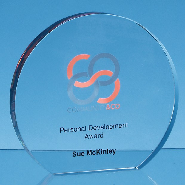 Custom Printed 20.5cm x 19mm Clear Glass Freestanding Circle Award