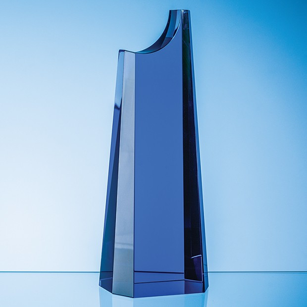 Custom Printed 28cm Cobalt Blue Optical Crystal Summit Award