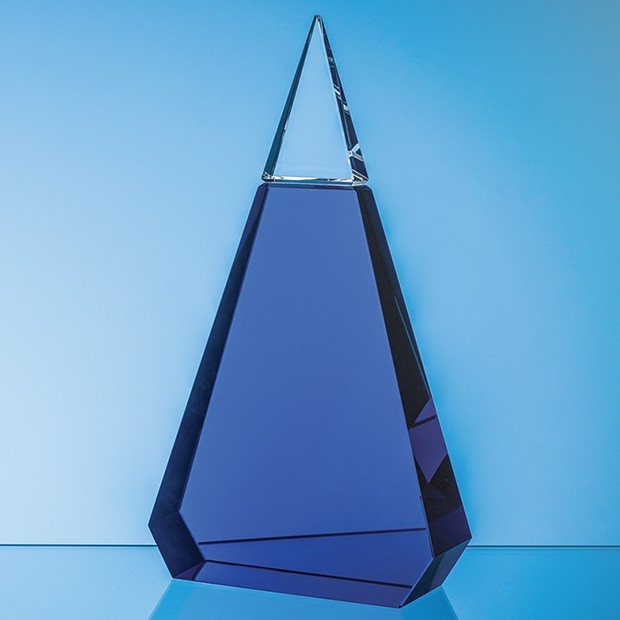 Custom Printed 25.5cm Cobalt Blue & Clear Optical Crystal Prism Award