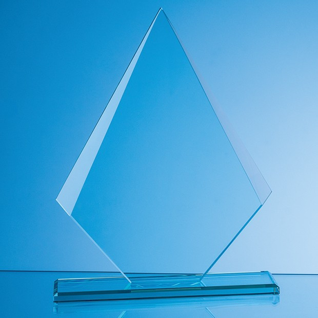 Custom Printed 21cm x 14.5cm x 12mm Jade Glass Facetted Diamond Award