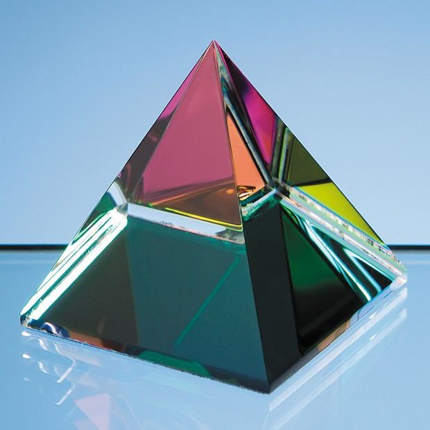 Custom Printed 5cm Coloured Optical Crystal 4 Sided Pyramid