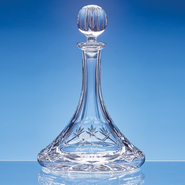 Custom Printed 0.85ltr Lead Crystal Panelled Ships Decanter