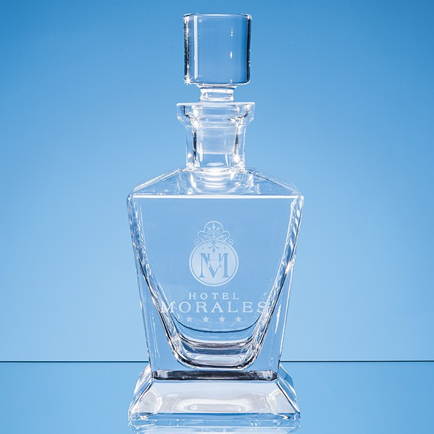 Custom Printed 0.75ltr Handmade Tapered Square Spirit Decanter