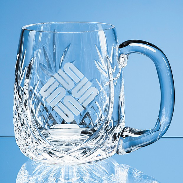 Custom Printed 0.595ltr Lead Crystal Barrel Panel Tankard