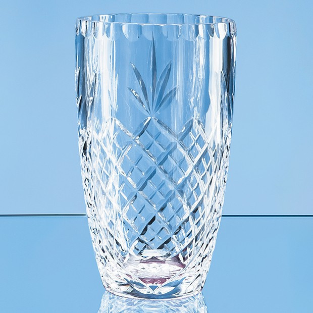 Custom Printed 19cm Lead Crystal Panelled Barrel Vase