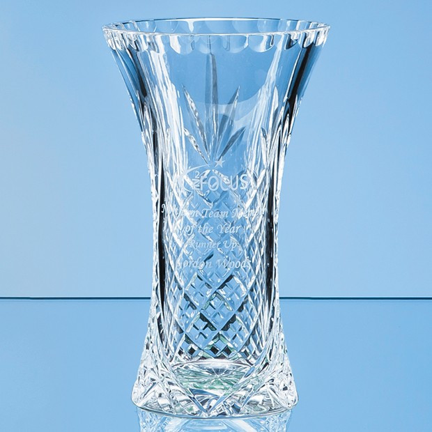 Custom Printed 19cm Lead Crystal Panelled Flared Vase