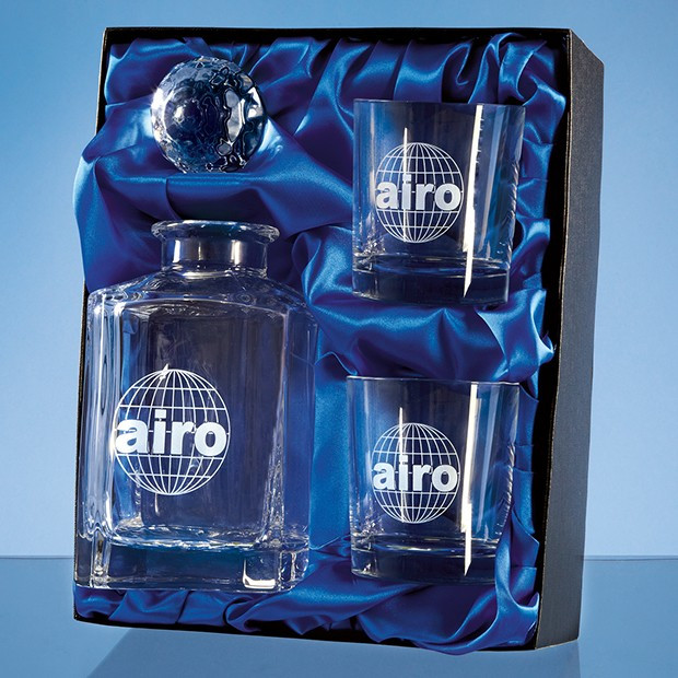 Custom Printed 3pc Plain 0.8ltr Whisky Set in a Satin Lined Presentation Box