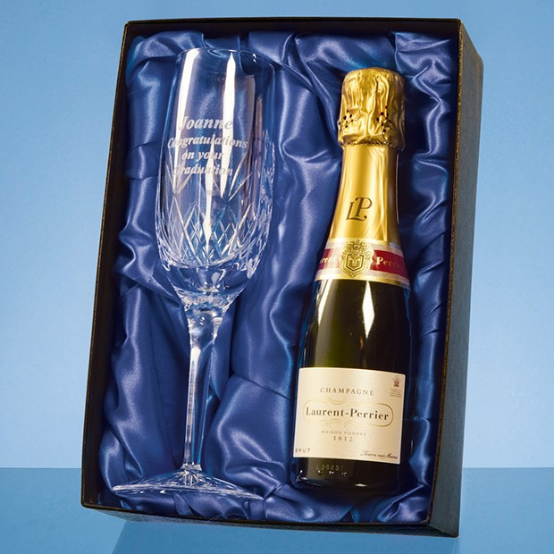 Custom Printed Single Champagne Flute Gift Set with a 20cl Bottle of Laurent Perrier Champagne