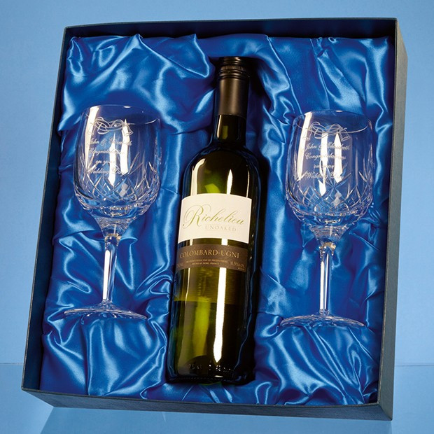 Custom Printed Double Goblet Gift Set with a 75cl Bottle of White Wine