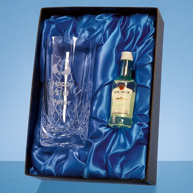 Custom Printed High Ball Gift Set with a 5cl Miniature Bottle of Bacardi