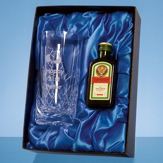 Custom Printed High Ball Gift Set with a 5cl Miniature Bottle of Jagermeister