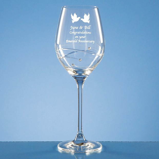 Custom Printed Single Diamante Wine Glass with Spiral Design Cutting