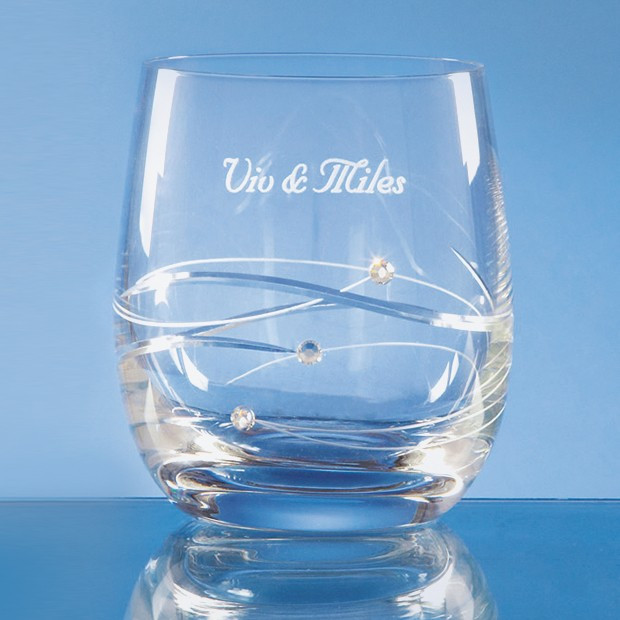 Custom Printed Single Diamante Whisky Tumbler with Spiral Design Cutting