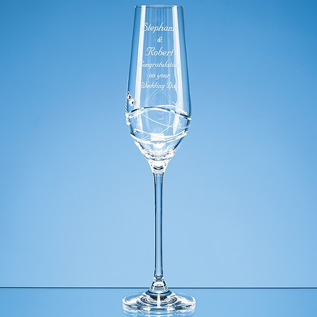 Custom Printed Single Diamante Champagne Flute with Modena Spiral Cutting