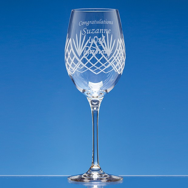 Custom Printed 375ml Panel White Wine Glass with Frost Cutting