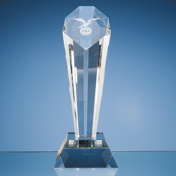 Custom Printed 26cm Optical Crystal Sloped Facet Column Award