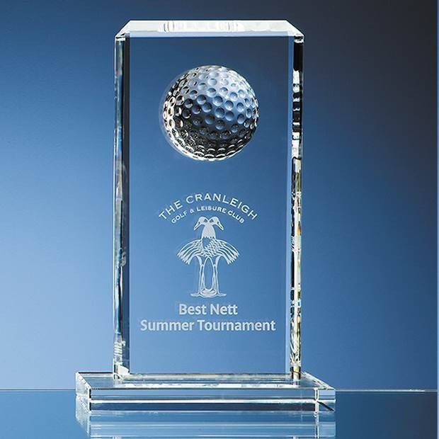 Custom Printed 24cm Optical Crystal Golf Ball Rectangle Award