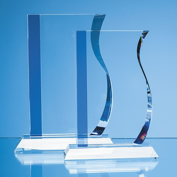 Custom Printed 23cm Optical Crystal Blueline Wave Award