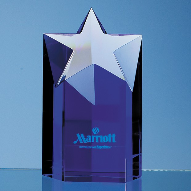 Custom Printed 15cm Sapphire Blue Optic Star Column Award