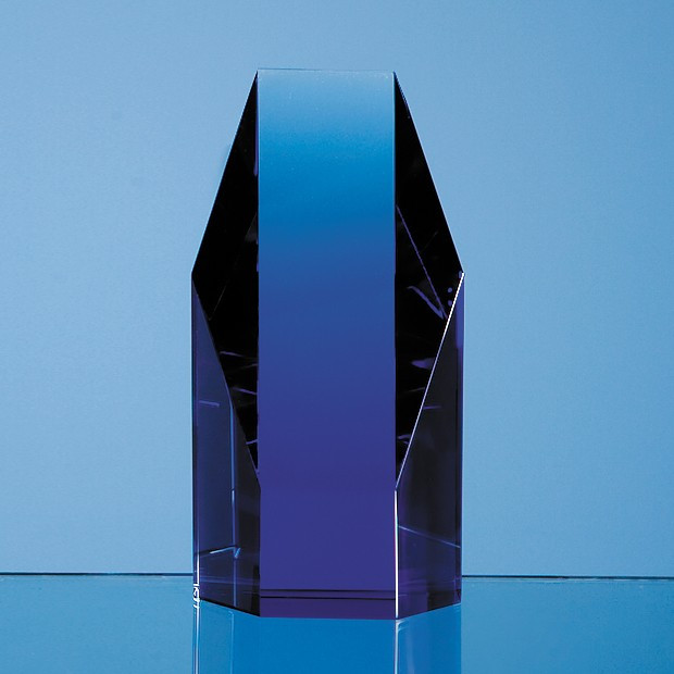 Custom Printed 12.5cm Sapphire Blue Optical Crystal Hexagon Award